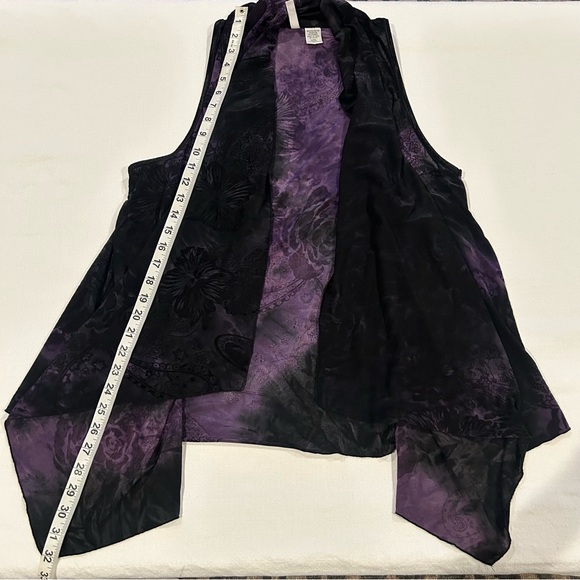 Vintage Whimsigoth Black Purple Vest Flocked Sheer Velvet Tie Dyed Roses L XL - Picture 14 of 14